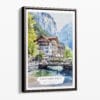 00 - Framed Lauterbrunnen Switzerland Watercolor Canvas Print - Portrait - Main.jpg