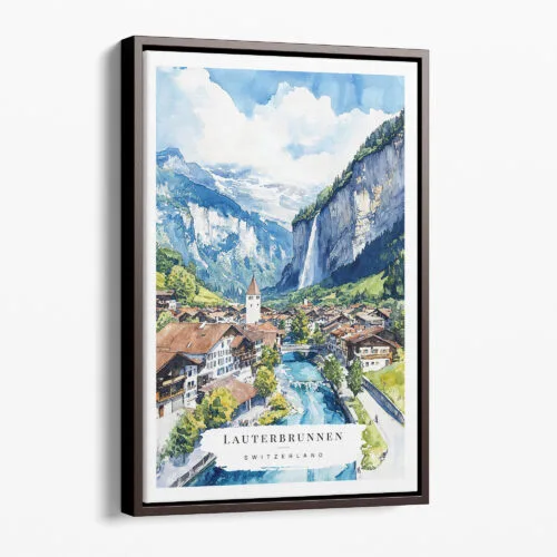 00 - Framed Lauterbrunnen Watercolor Canvas Print - Portrait - Main.jpg