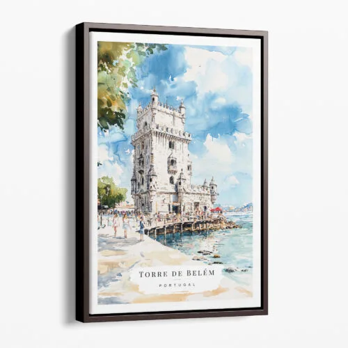 00 - Framed Lisboa Torre de Belém Watercolor Canvas Print - Portrait - Main.jpg