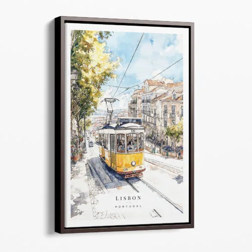 00 - Framed Lisbon Tram 28 - Watercolor Canvas Print - Portrait - Main.jpg