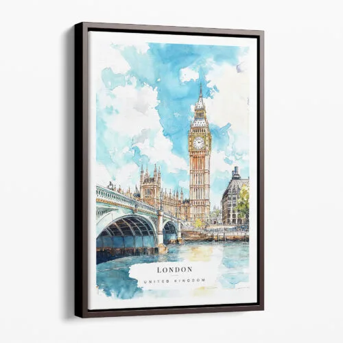 00 - Framed London Big Ben - Watercolor Canvas Print - Portrait - Main.jpg