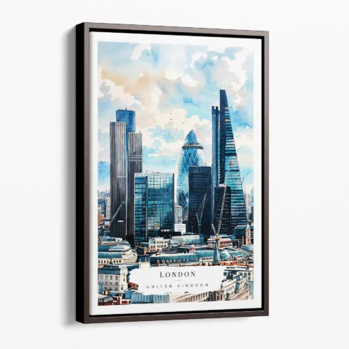 00 - Framed London Business Skyline Watercolor Canvas Print - Portrait - Main.jpg