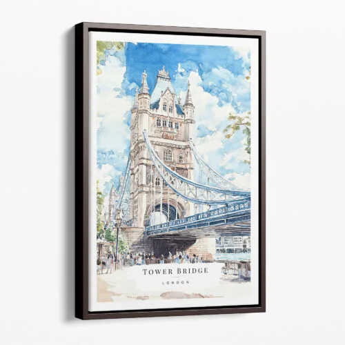 00 - Framed London Tower Bridge - Watercolor Canvas Print - Portrait - Main.jpg