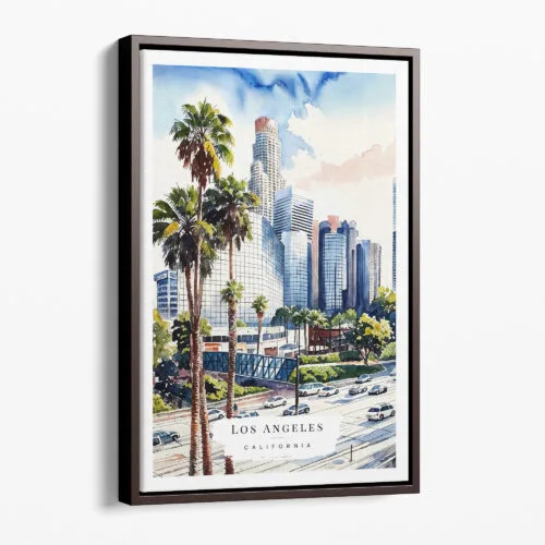 00 - Framed Los Angeles Downtown Watercolor Canvas Print - Portrait - Main.jpg