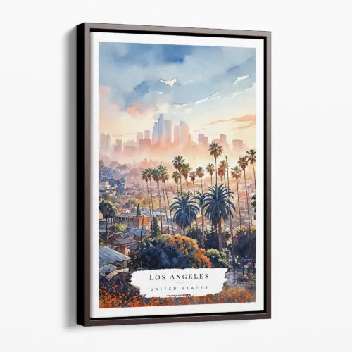 00 - Framed Los Angeles Skyline Watercolor Canvas Print - Portrait - Main.jpg