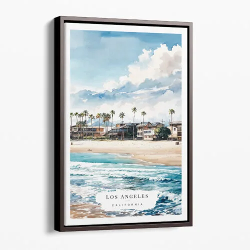 00 - Framed Los Angeles Waterfront Homes Watercolor Canvas Print - Portrait - Main.jpg