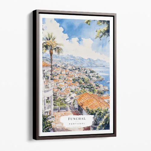 00 - Framed Madeira Funchal - Watercolor Canvas Print - Portrait - Main.jpg