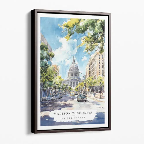 00 - Framed Madison Wisconsin State Capitol Building Watercolor Canvas Print - Portrait - Main.jpg