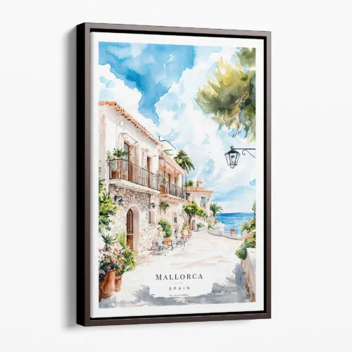 00 - Framed Mallorca Spain Watercolor Canvas Print - Portrait - Main.jpg