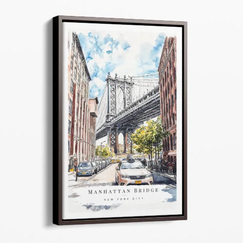 00 - Framed Manhattan Bridge - Watercolor Canvas Print - Portrait - Main.jpg