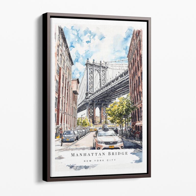 00 - Framed Manhattan Bridge - Watercolor Canvas Print - Portrait - Main.jpg