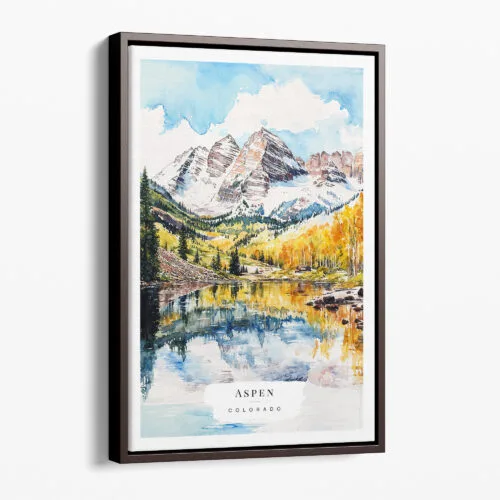 00 - Framed Maroon Bells Aspen Colorado Watercolor Canvas Print - Portrait - Main.jpg