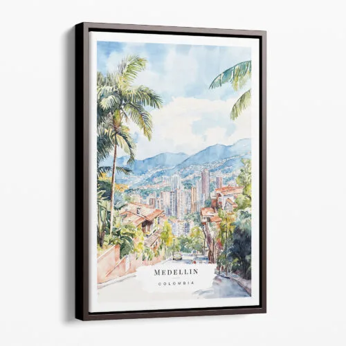 00 - Framed Medellin Watercolor Canvas Print - Portrait - Main.jpg