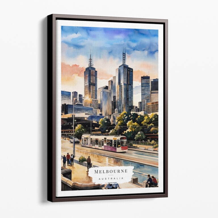 00 - Framed Melbourne Watercolor Canvas Print - Portrait - Main.jpg
