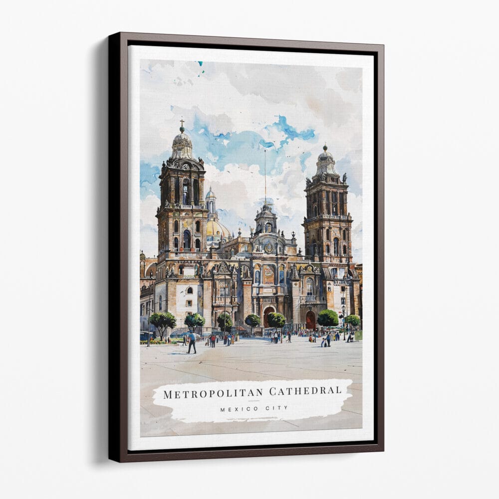 00 - Framed Mexico Metropolitan Cathedral Watercolor Canvas Print - Portrait - Main.jpg