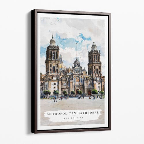 00 - Framed Mexico Metropolitan Cathedral Watercolor Canvas Print - Portrait - Main.jpg