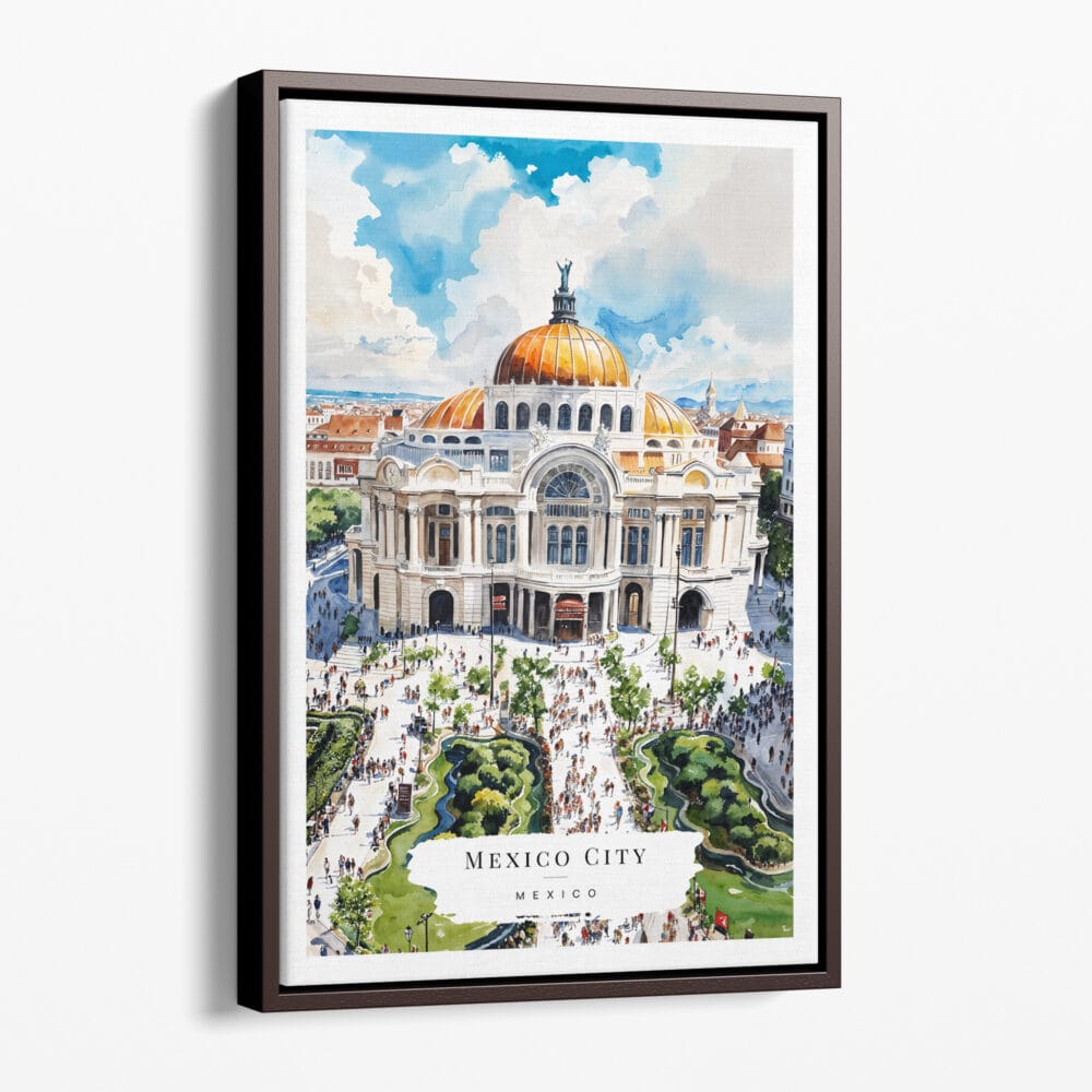 00 - Framed Mexico Palacio de Bellas Artes Watercolor Canvas Print - Portrait - Main.jpg