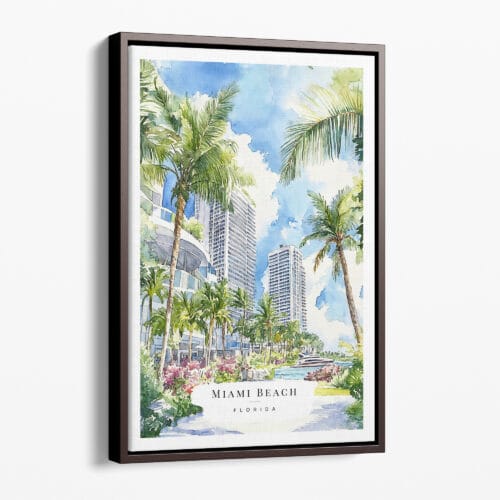 00 - Framed Miami Beach Watercolor Canvas Print - Portrait - Main.jpg