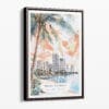 00 - Framed Miami Florida Sunset Watercolor Canvas Print - Portrait - Main.jpg