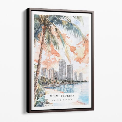 00 - Framed Miami Florida Sunset Watercolor Canvas Print - Portrait - Main.jpg