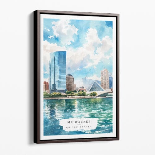 00 - Framed Milwaukee Skyline Watercolor Canvas Print - Portrait - Main.jpg