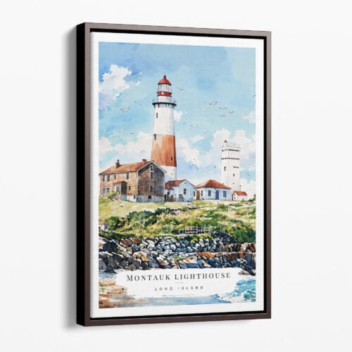 00 - Framed Montauk lighthouse Watercolor Canvas Print - Portrait - Main.jpg