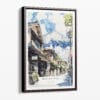 00 - Framed Mount Fuji and Village - Watercolor Canvas Print - Portrait - Main.jpg