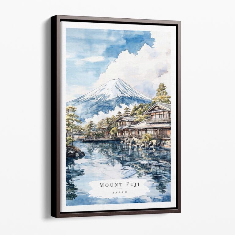 00 - Framed Mount Fuji from Oshino Watercolor Canvas Print - Portrait - Main.jpg