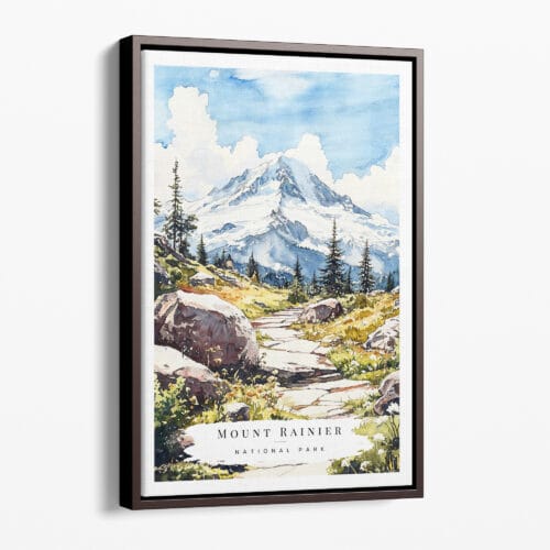 00 - Framed Mount Rainier National Park Watercolor Canvas Print - Portrait - Main.jpg
