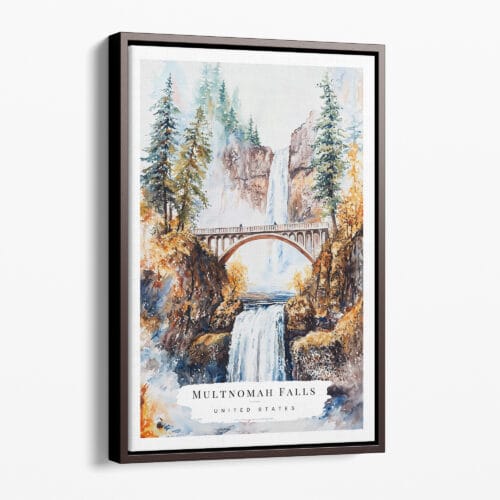 00 - Framed Multnomah Falls Watercolor Canvas Print - Portrait - Main.jpg