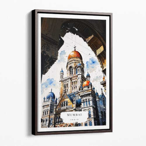 00 - Framed Mumbai BMC Building Watercolor Canvas Print - Portrait - Main.jpg