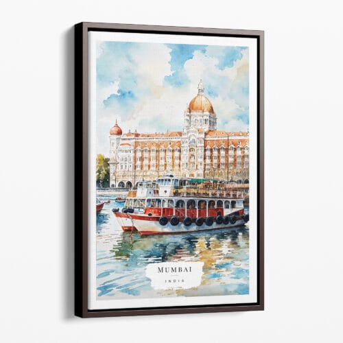 00 - Framed Mumbai Taj Mahal Palace Watercolor Canvas Print - Portrait - Main.jpg