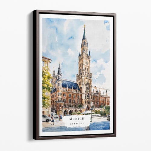 00 - Framed Munich Marienplatz Watercolor Canvas Print - Portrait - Main.jpg