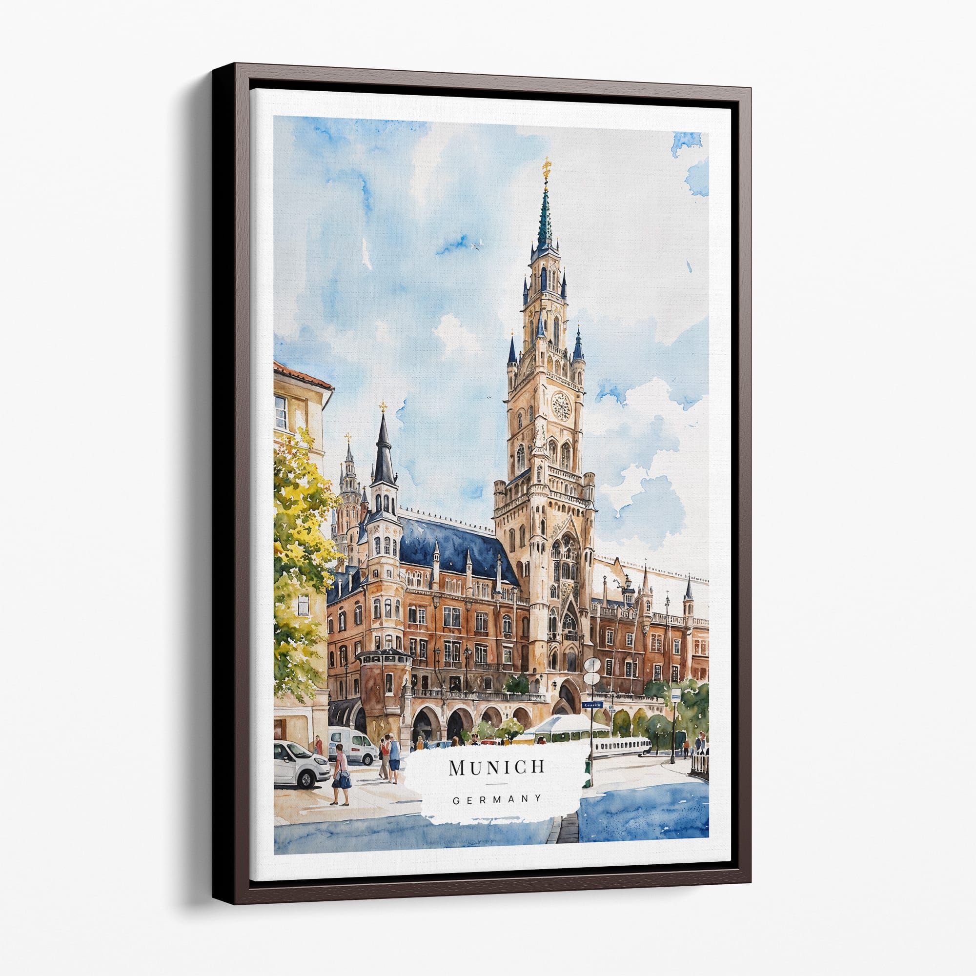 Munich Marienplatz Watercolor Canvas Print - Architectural Charm and Vibrant Cityscape