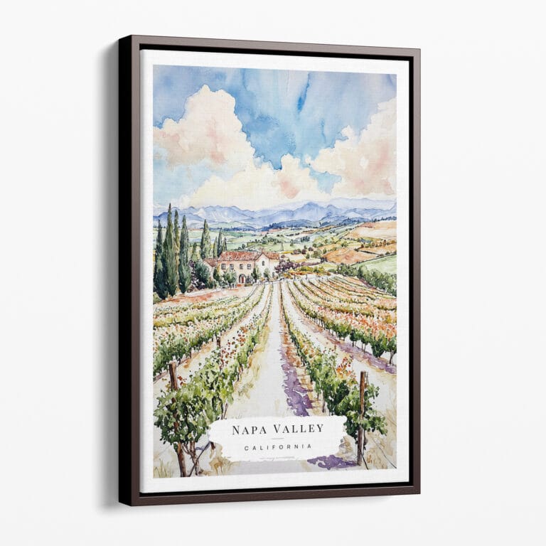 00 - Framed Napa Valley Vineyard Watercolor Canvas Print - Portrait - Main.jpg