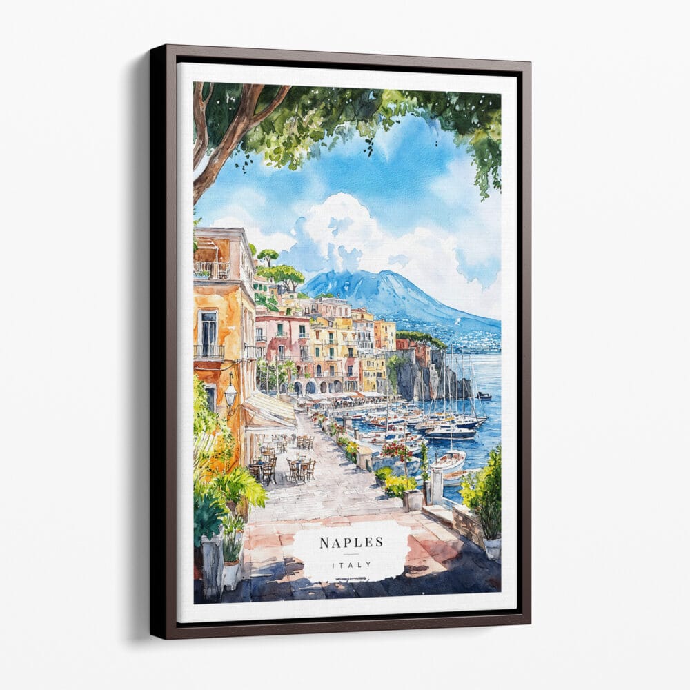 00 - Framed Naples Italy Watercolor Canvas Print - Portrait - Main.jpg