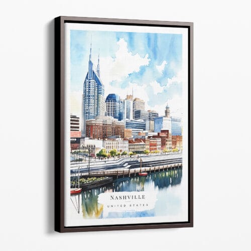 00 - Framed Nashville Skyline Watercolor Canvas Print - Portrait - Main.jpg