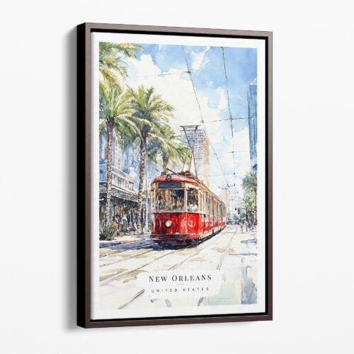 00 - Framed New Orleans Canal Street Watercolor Canvas Print - Portrait - Main.jpg