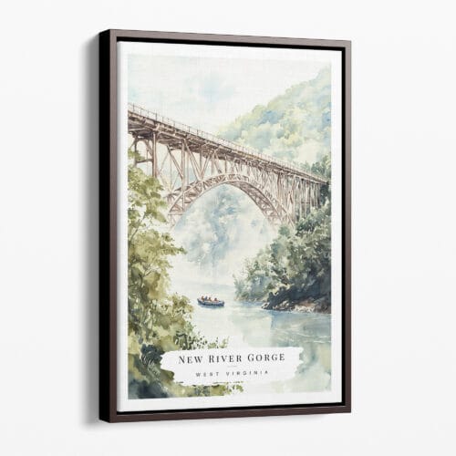 00 - Framed New river gorge Bridge Watercolor Canvas Print - Portrait - Main.jpg