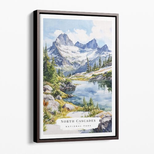 00 - Framed North Cascades National Park Watercolor Canvas Print - Portrait - Main.jpg