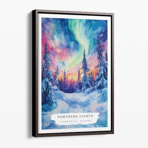 00 - Framed Northern Lights Fairbanks Alaska Watercolor Canvas Print - Portrait - Main.jpg