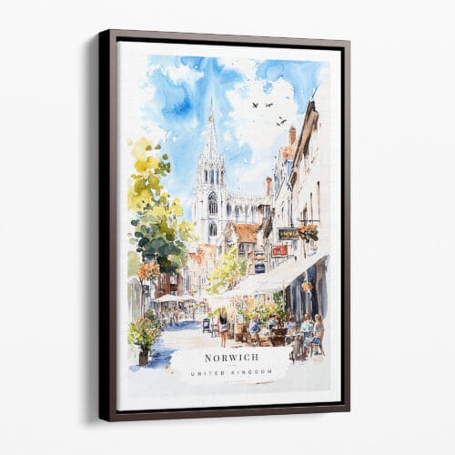 00 - Framed Norwich England Watercolor Canvas Print - Portrait - Main.jpg