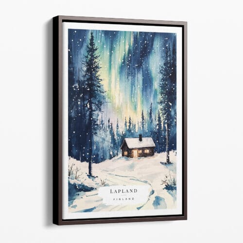 00 - Framed Nothern Lights Finland Watercolor Canvas Print - Portrait - Main.jpg