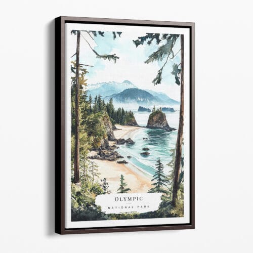00 - Framed Olympic National Park Watercolor Canvas Print - Portrait - Main.jpg