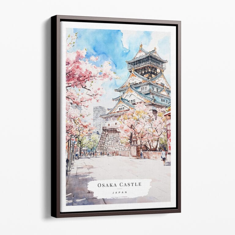 00 - Framed Osaka Castle Japan - Watercolor Canvas Print - Portrait - Main.jpg