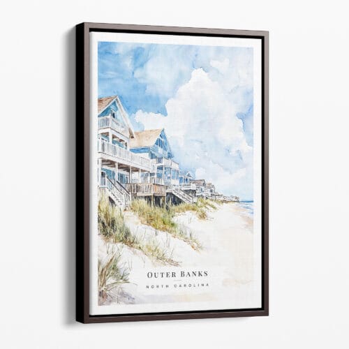 00 - Framed Outer Banks Cottage Watercolor Canvas Print - Portrait - Main.jpg