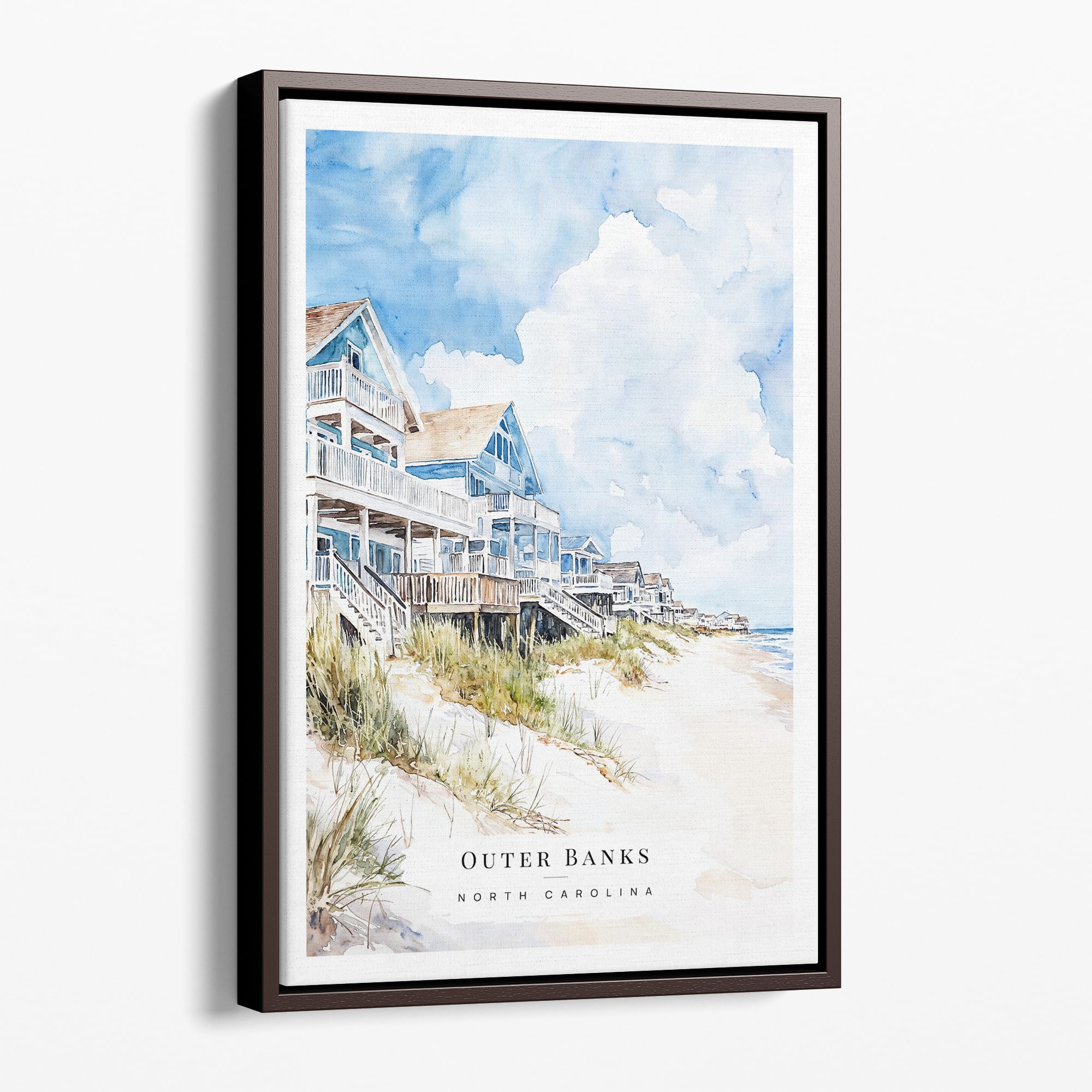 Framed Outer Banks Cottage Watercolor Canvas Print - Refreshing Coastal Wall Art