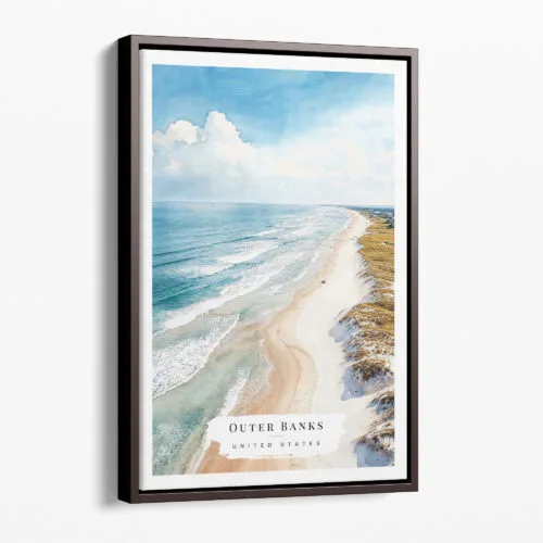 00 - Framed Outer Banks NC Watercolor Canvas Print - Portrait - Main.jpg