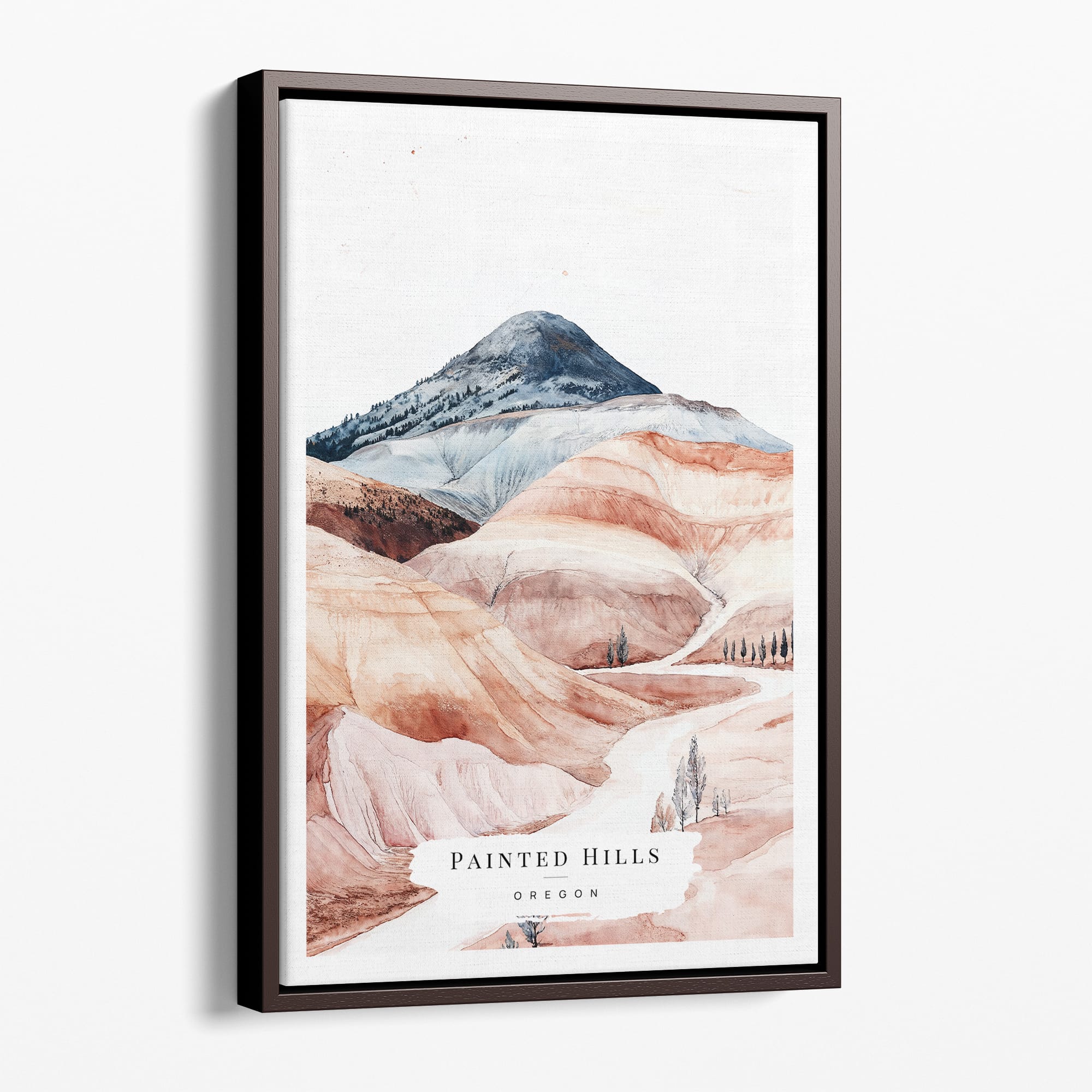 Framed Painted Hills Oregon Watercolor Canvas Print - Serene Landscape Wall Art