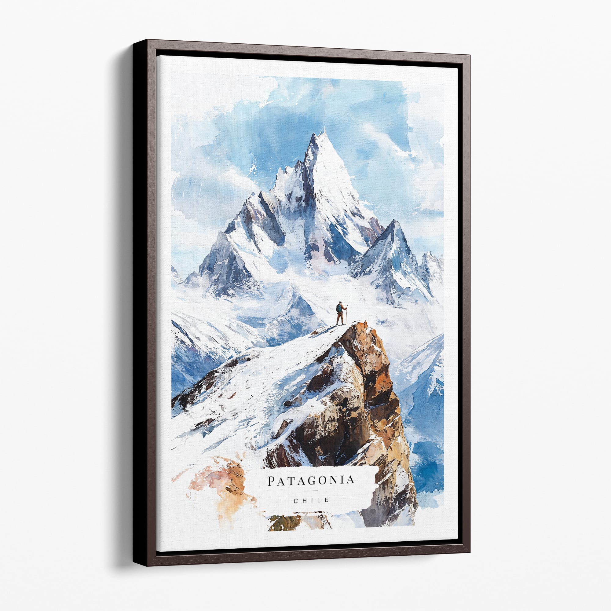 Framed Patagonia Chile Watercolor Canvas Print - Majestic Mountain Scenery Wall Art
